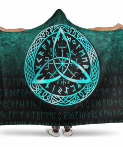 Viking Hooded Blanket, Vegvisir Nordic Viking Rune, Cyan VersionHooded Blanket