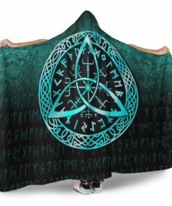 Viking Hooded Blanket, Vegvisir Nordic Viking Rune, Cyan VersionHooded Blanket