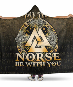 Viking Hooded Blanket, Vegvisir Nordic Viking Rune, Gold Version Hooded Blanket