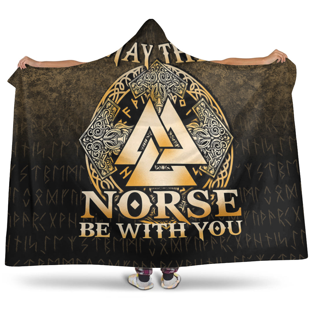 Viking Hooded Blanket, Vegvisir Nordic Viking Rune Gold Version Hooded Blanket