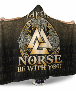 Viking Hooded Blanket, Vegvisir Nordic Viking Rune, Gold Version Hooded Blanket