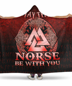 Viking Hooded Blanket, Vegvisir Nordic Viking Rune, Red Version Hooded Blanket