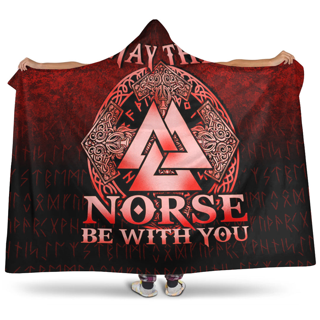Viking Hooded Blanket, Vegvisir Nordic Viking Rune, Red Version Hooded Blanket