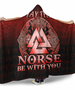 Viking Hooded Blanket, Vegvisir Nordic Viking Rune Red Version Hooded Blanket
