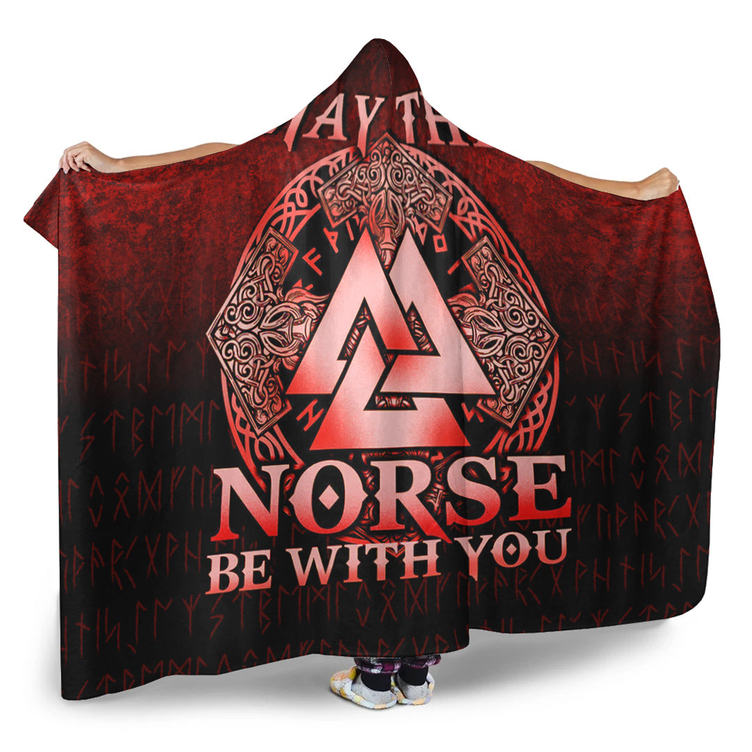Viking Hooded Blanket, Vegvisir Nordic Viking Rune Red Version Hooded Blanket