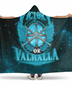 Viking Hooded Blanket, Victory Or Valhalla Cyan Style Hooded Blanket