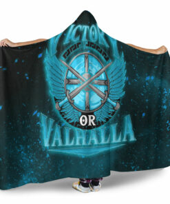 Viking Hooded Blanket, Victory Or Valhalla Cyan Style Hooded Blanket