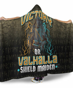 Viking Hooded Blanket, Victory Or Valhalla Shield Maiden Female Viking Hooded Blanket