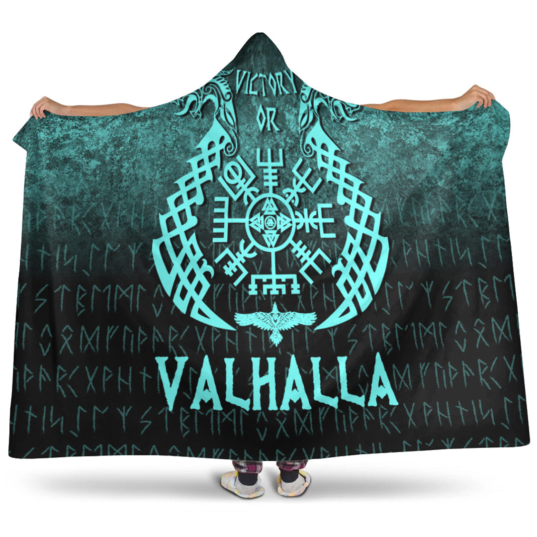 Viking Hooded Blanket, Victory or Valhalla, Cyan Version Hooded Blanket