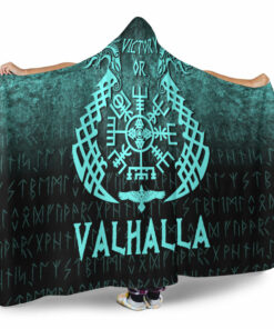 Viking Hooded Blanket, Victory or Valhalla, Cyan Version Hooded Blanket