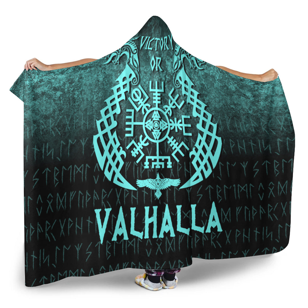 Viking Hooded Blanket, Victory or Valhalla, Cyan Version Hooded Blanket