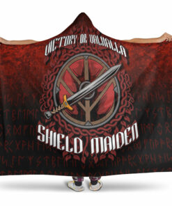 Viking Hooded Blanket, Victory or Valhalla Shield Maiden Hooded Blanket
