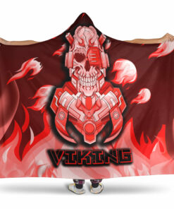 Viking Hooded Blanket, Viking 3D Warrior Robo Fire Red Pattern Hooded Blanket