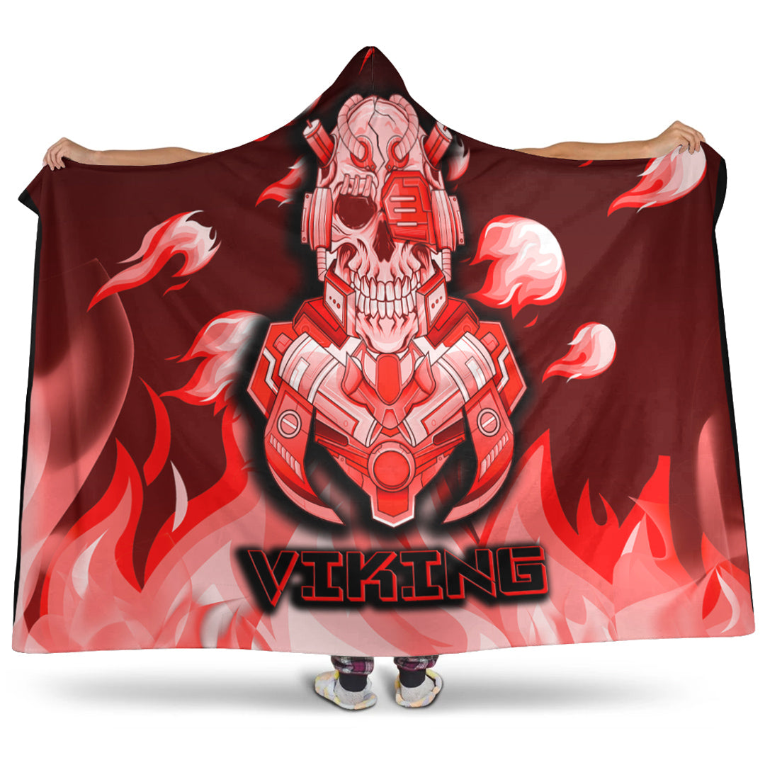 Viking Hooded Blanket, Viking 3D Warrior Robo Fire Red Pattern Hooded Blanket