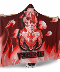 Viking Hooded Blanket, Viking 3D Warrior Robo Fire Red Pattern Hooded Blanket