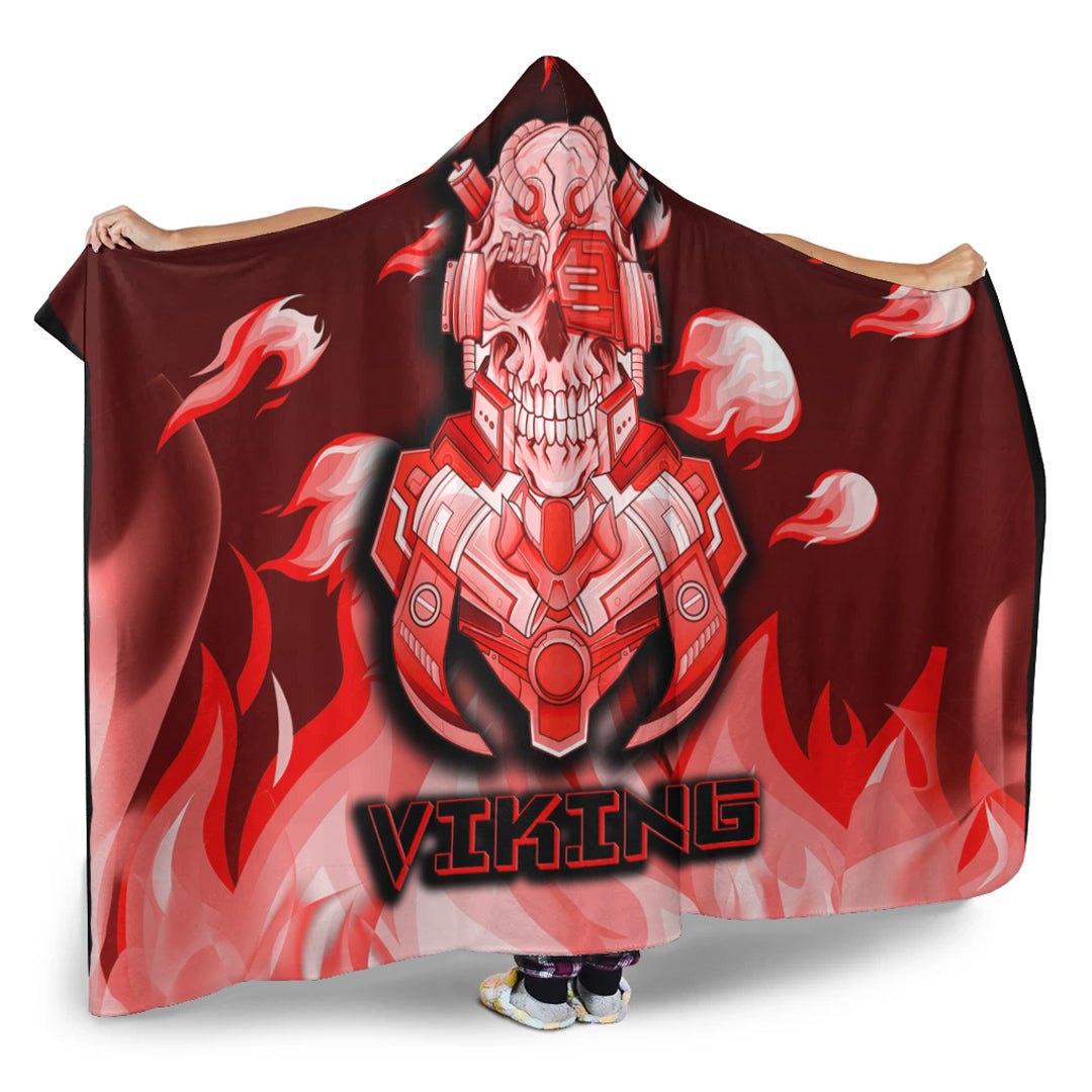 Viking Hooded Blanket, Viking 3D Warrior Robo Fire Red Pattern Hooded Blanket