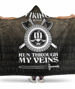 Viking Hooded Blanket, Viking Blood Run Through My Veins Hooded Blanket