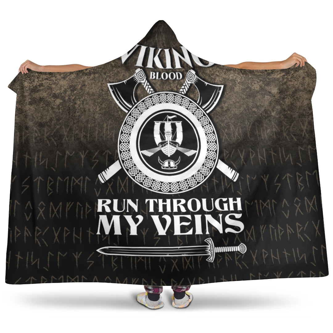 Viking Hooded Blanket, Viking Blood Run Through My Veins Hooded Blanket