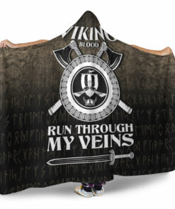 Viking Hooded Blanket, Viking Blood Run Through My Veins Hooded Blanket