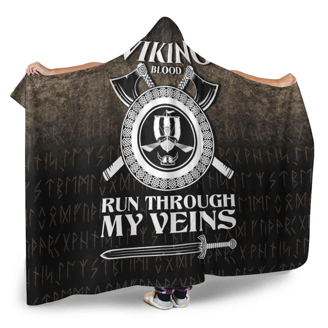 Viking Hooded Blanket, Viking Blood Run Through My Veins Hooded Blanket
