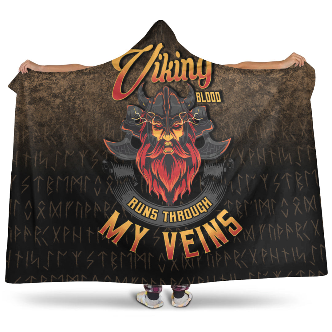 Viking Hooded Blanket, Viking Blood Run Through My Veins Hooded Blanket Personalized Fleece Blankets