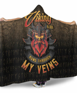 Viking Hooded Blanket, Viking Blood Run Through My Veins Hooded Blanket Personalized Fleece Blankets