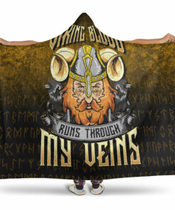 Viking Hooded Blanket, Viking Blood Runs Through My Veins Hooded Blanket