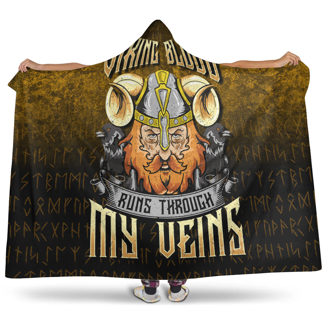 Viking Hooded Blanket, Viking Blood Runs Through My Veins Hooded Blanket