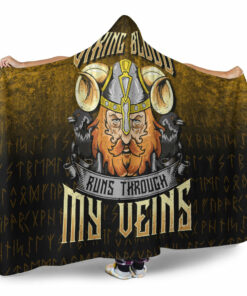 Viking Hooded Blanket, Viking Blood Runs Through My Veins Hooded Blanket