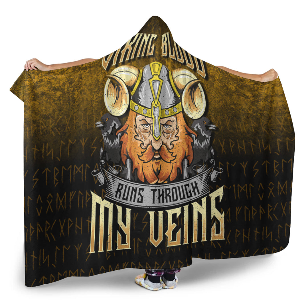 Viking Hooded Blanket, Viking Blood Runs Through My Veins Hooded Blanket