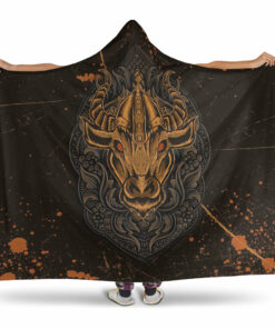 Viking Hooded Blanket, Viking Bull Head Brush Pattern Hooded Blanket