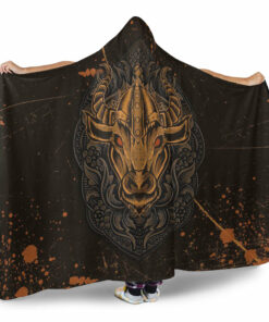 Viking Hooded Blanket, Viking Bull Head Brush Pattern Hooded Blanket