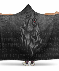 Viking Hooded Blanket, Viking Fenrir Wolf Howls To The Gods Hooded Blanket