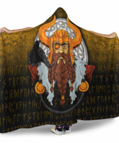 Viking Hooded Blanket, Viking God Odin Raven Hooded Blanket