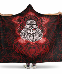 Viking Hooded Blanket, Viking Odin Red Hooded Blanket