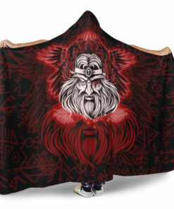 Viking Hooded Blanket, Viking Odin Red Hooded Blanket