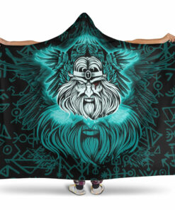 Viking Hooded Blanket, Viking Odin Turquoise Hooded Blanket