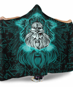 Viking Hooded Blanket, Viking Odin Turquoise Hooded Blanket
