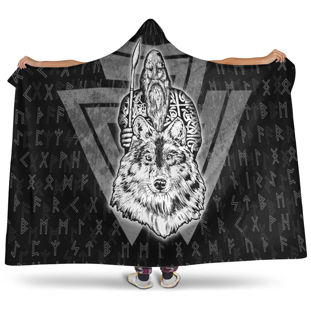 Viking Hooded Blanket, Viking Odin Wolf Hooded Blanket