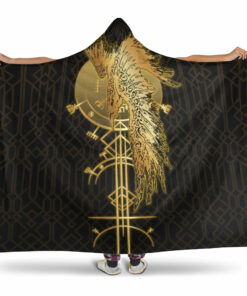 Viking Hooded Blanket, Viking Raven Gold Hooded Blanket