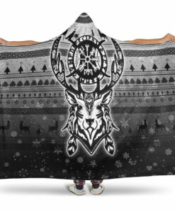 Viking Hooded Blanket, Viking Reindeer Vegvisir Hooded Blanket