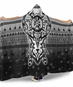 Viking Hooded Blanket, Viking Reindeer Vegvisir Hooded Blanket