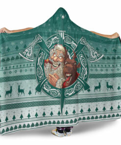Viking Hooded Blanket, Viking Santa and Reindeer Christmas Pattern Hooded Blanket