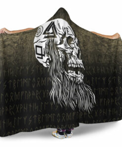 Viking Hooded Blanket, Viking Skull with tattoos and long beard Hooded Blanket