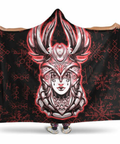 Viking Hooded Blanket, Viking Valkyrie Red Hooded Blanket