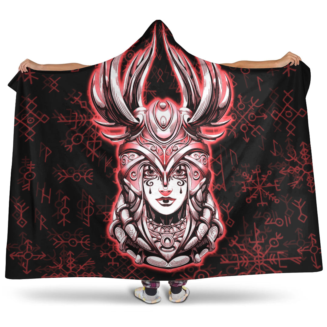 Viking Hooded Blanket, Viking Valkyrie Red Hooded Blanket