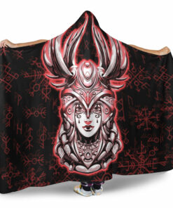 Viking Hooded Blanket, Viking Valkyrie Red Hooded Blanket