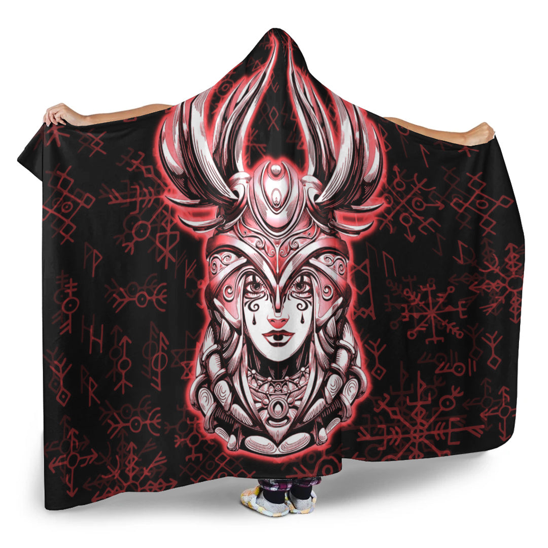 Viking Hooded Blanket, Viking Valkyrie Red Hooded Blanket
