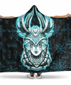Viking Hooded Blanket, Viking Valkyrie Turquoise Hooded Blanket