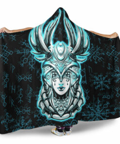 Viking Hooded Blanket, Viking Valkyrie Turquoise Hooded Blanket